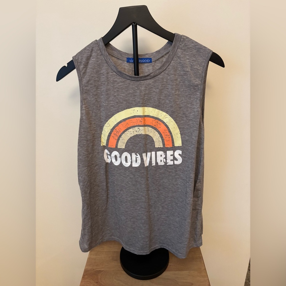 IRISGOD Gray “Good Vibes” Sleeveless Tank – Fits Like L/XL